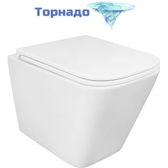 Унитаз подвесной безободковый Azario PRO PRO-0002 UQ3 с тонкой крышкой микролифт (Система смыва торнадо) фото 