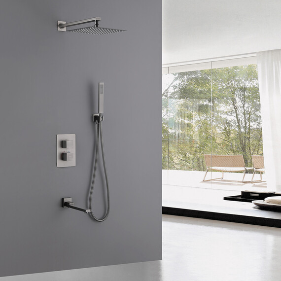 Душевая система для ванны с термостатом Abber Daheim AF8250NG, никель фото 2