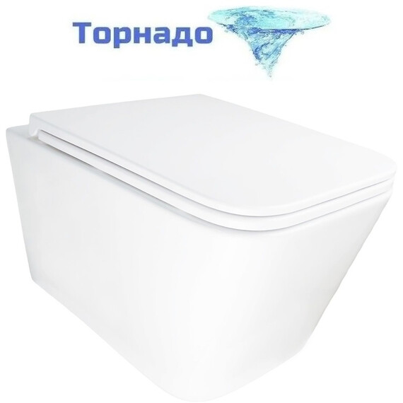 Унитаз подвесной безободковый Azario PACE AZ-5172T-WHT с тонкой крышкой микролифт (система смыва Торнадо) фото 