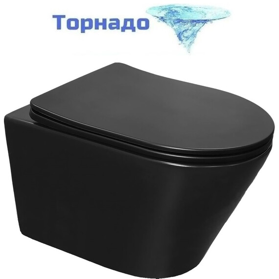 Унитаз подвесной безободковый Azario VELA AZ-2480MB с крышкой микролифт (Система смыва торнадо) чёрный матовый фото 