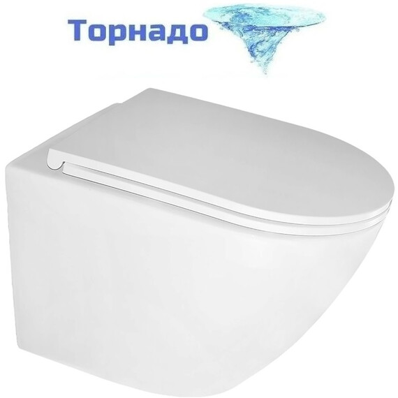 Унитаз подвесной безободковый Azario Eclat AZ-2381-A с тонкой крышкой микролифт (Система смыва Торнадо) фото 