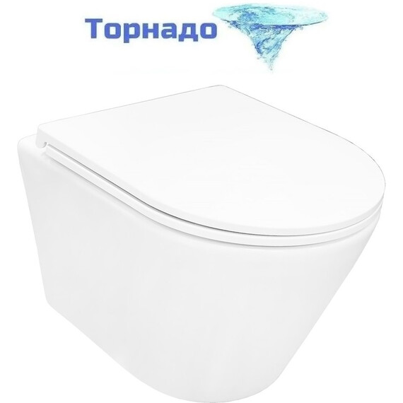 Унитаз подвесной безободковый Azario VELA AZ-2480 с тонкой крышкой микролифт (Система смыва торнадо) фото 