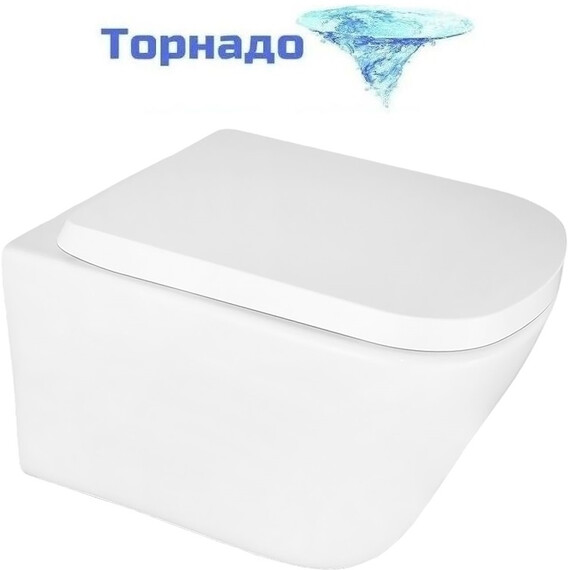 Унитаз подвесной безободковый Azario Vesper AZ-1373WH с тонкой крышкой микролифт (Система смыва торнадо) фото 
