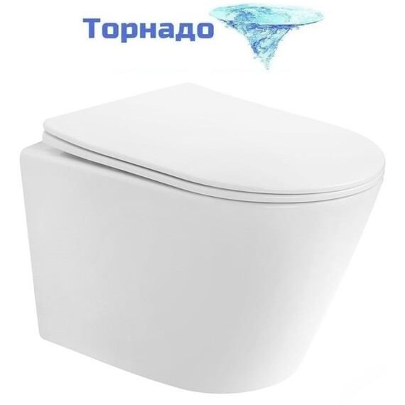 Унитаз подвесной безободковый Abber Bequem AC1102T с тонкой крышкой микролифт (Система смыва торнадо), Цвет производителя: белый фото 