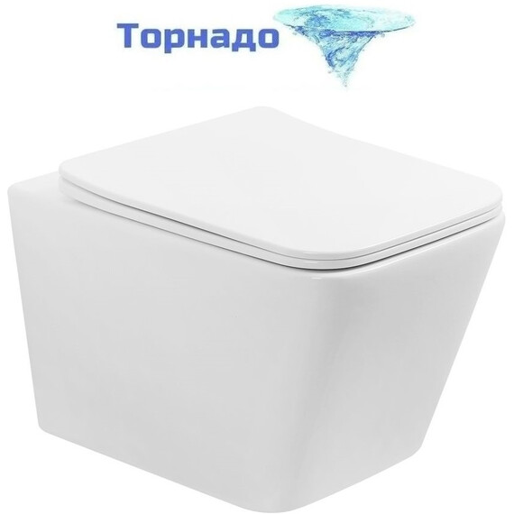 Унитаз подвесной безободковый Abber Rechteck AC1201T с тонкой крышкой микролифт (Система смыва торнадо) фото 