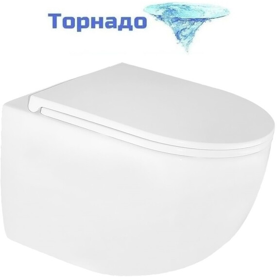 Унитаз подвесной безободковый Azario Terso AZ-092E-UQ3 (система смыва Торнадо) с тонкой крышкой микролифт фото 