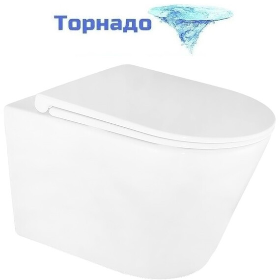 Унитаз подвесной безободковый Azario LANDER AZ-2802E с тонкой крышкой микролифт (Система смыва торнадо) фото 