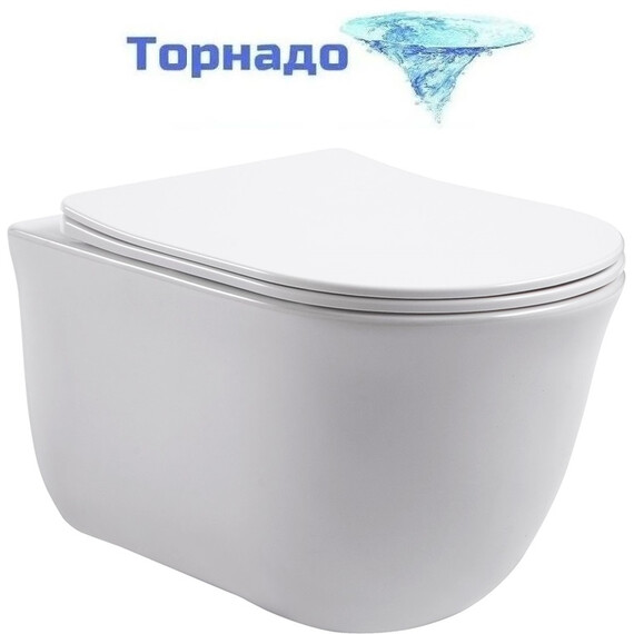 Унитаз подвесной Azario Lista AZ-1177T с тонким быстросъемным сиденьем микролифт (Система смыва Торнадо) фото 