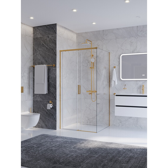 Душевое ограждение Cezares 100x80 см PLANE-AH-1-100/80-C-BORO, брашированное золото/прозрачное фото 2