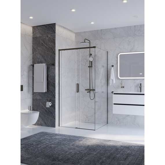 Душевое ограждение Cezares 100x90 см PLANE-AH-1-100/90-C-GM, оружейная сталь/прозрачное фото 2