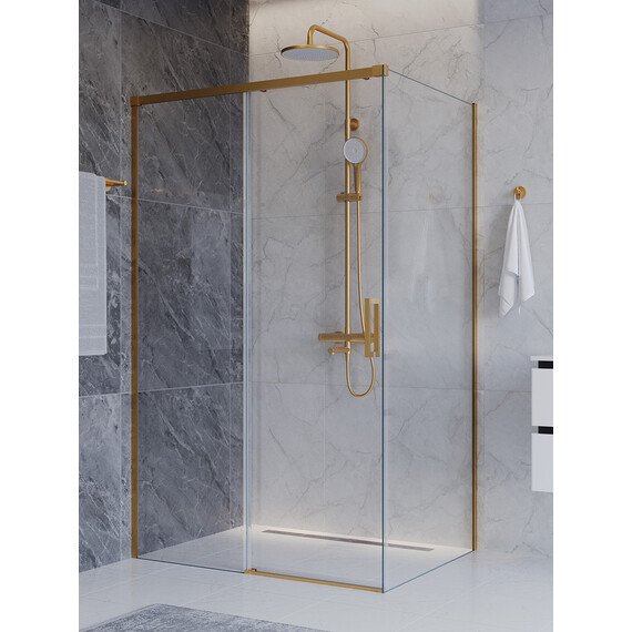 Душевое ограждение Cezares 120x100 см PLANE-AH-1-120/100-C-BORO, брашированное золото/прозрачное фото 3