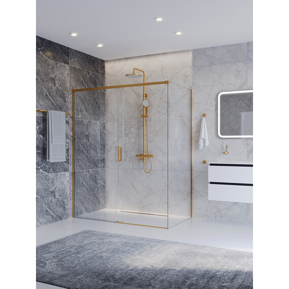 Душевое ограждение Cezares 160x80 см PLANE-AH-1-160/80-C-BORO, брашированное золото/прозрачное фото 2