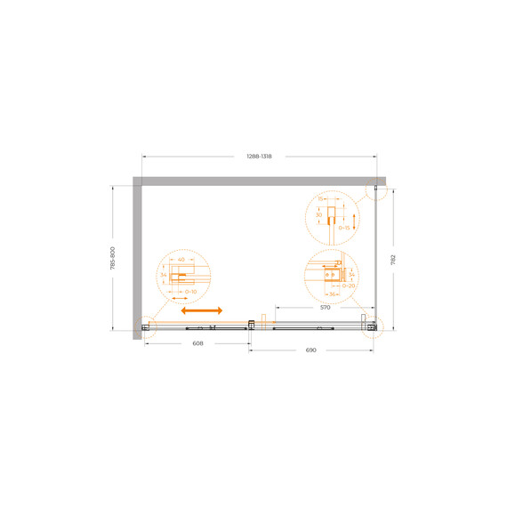 Душевое ограждение Cezares 130x80 см PLANE-AH-1-130/80-C-IN, сатин/прозрачное фото 5