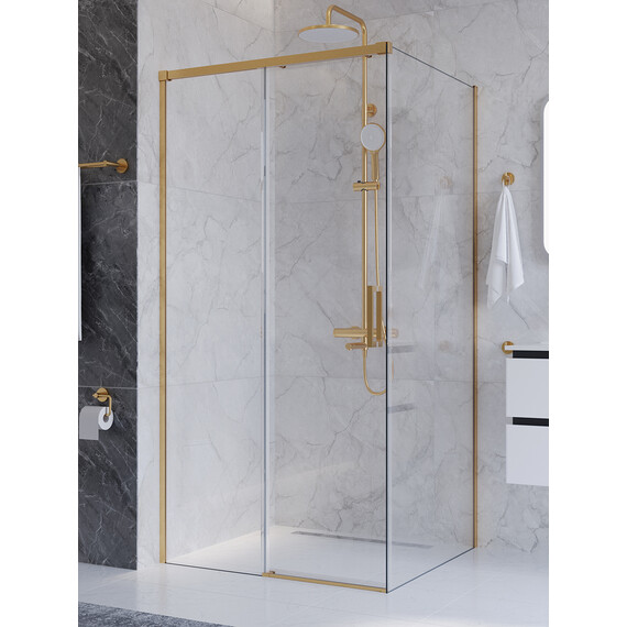 Душевое ограждение Cezares 100x90 см PLANE-AH-1-100/90-C-BORO, брашированное золото/прозрачное фото 3