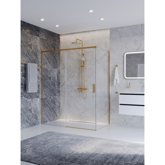 Душевое ограждение Cezares 160x80 см PLANE-AH-1-160/80-C-BORO, брашированное золото/прозрачное фото 
