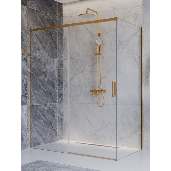 Душевое ограждение Cezares 160x90 см PLANE-AH-1-160/90-C-BORO, брашированное золото/прозрачное фото 3