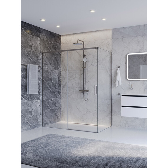 Душевое ограждение Cezares 150x80 см PLANE-AH-1-150/80-C-IN, сатин/прозрачное фото 