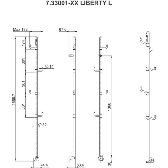 Полотенцесушитель электрический Allen Brau Liberty 182x1659 мм 7.33001-GM, оружейная сталь фото 2