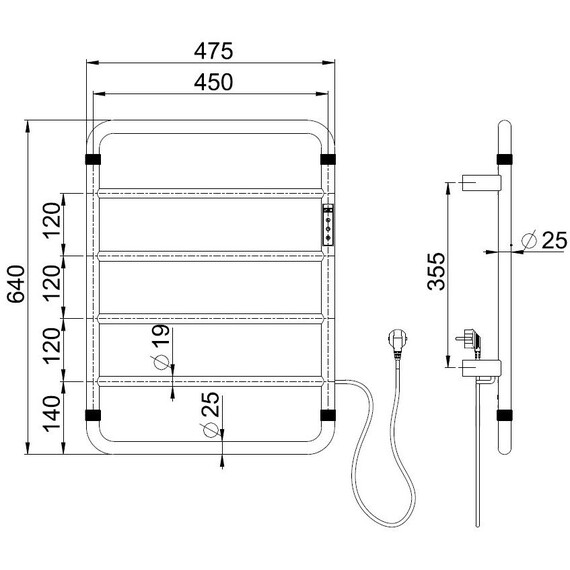 Полотенцесушитель электрический Allen Brau Priority П6 450x640 мм 7.31000-31, чёрный фото 2