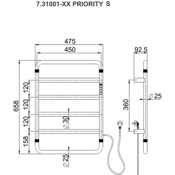 Полотенцесушитель электрический Allen Brau Priority П6 450x658 мм 7.31001-GM, оружейная сталь фото 2