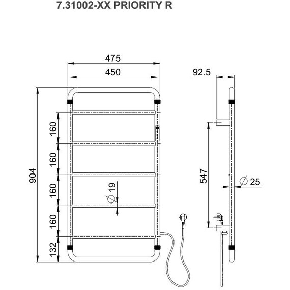 Полотенцесушитель электрический Allen Brau Priority П7 450x904 мм 7.31002-BN, никель фото 2