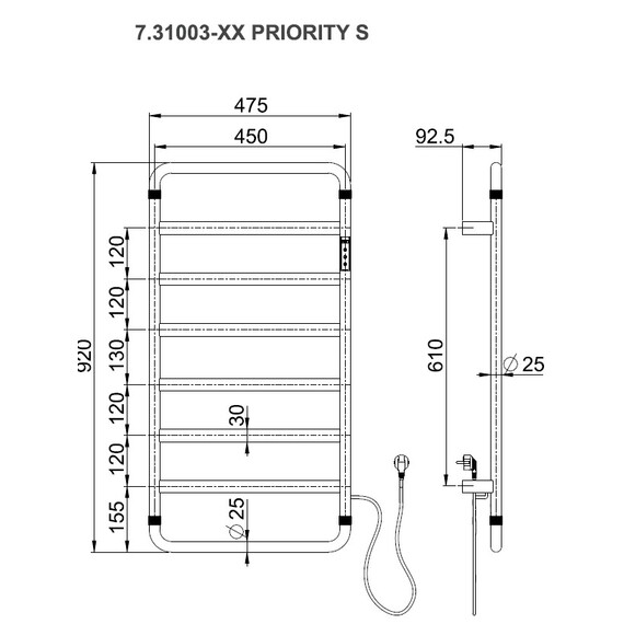 Полотенцесушитель электрический Allen Brau Priority П8 450x920 мм 7.31003-BN, никель фото 2