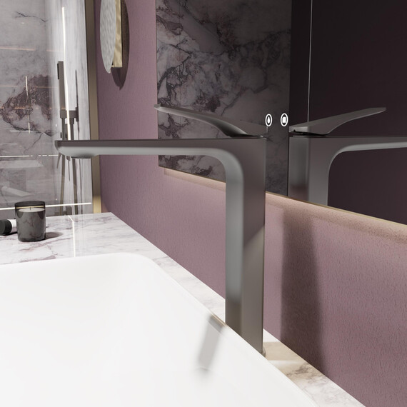 Смеситель для раковины высокий Vincea Puro VBF-5P02GM, вороненая сталь фото 3