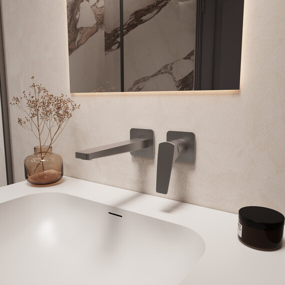 Смеситель для раковины настенный Vincea Puro VBFW-5P01GM (со скрытой частью) вороненая сталь фото 2