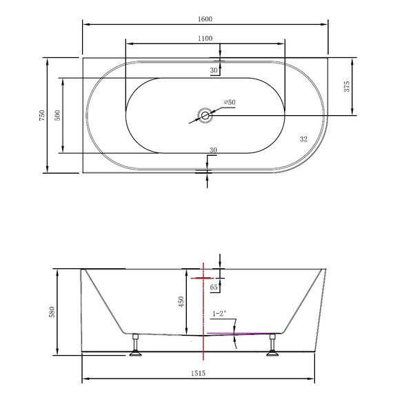 Ванна акриловая Vincea 160x75 см VBT-402-1600L фото 5