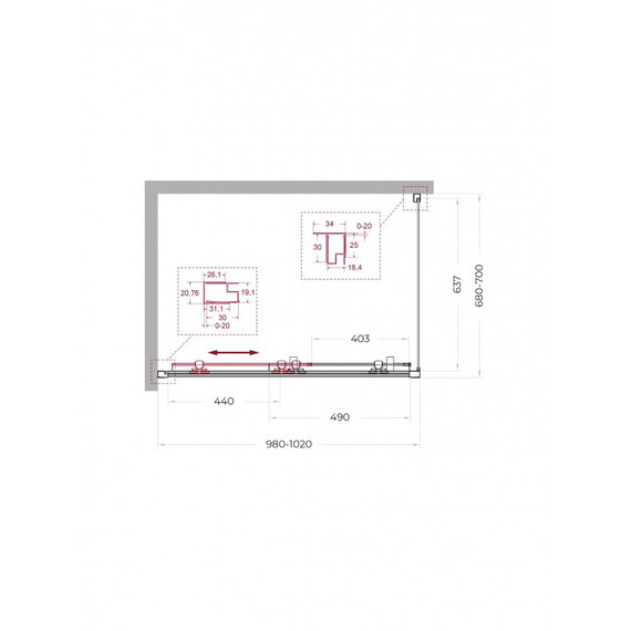 Душевое ограждение BelBagno 100x70 см UNO-195-AH-1-100/70-C-Cr, хром/прозрачное фото 2