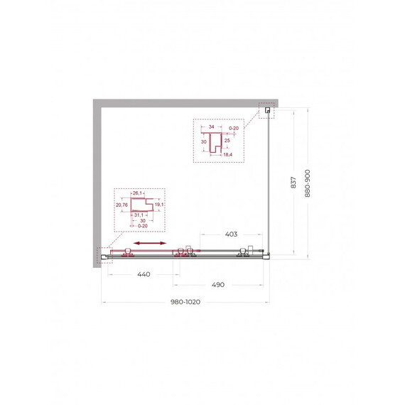 Душевое ограждение BelBagno 100x90 см UNO-195-AH-1-100/90-C-Cr, хром/прозрачное фото 2