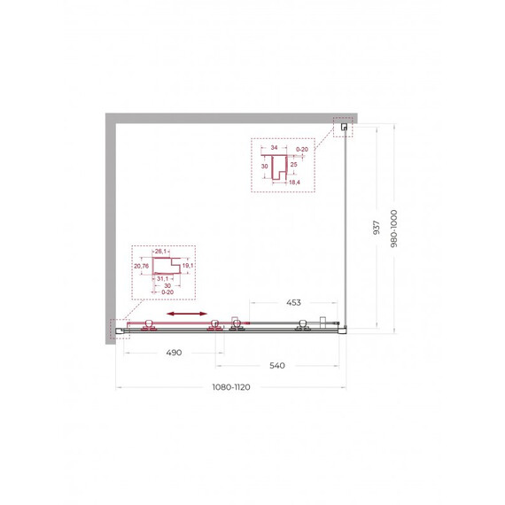 Душевое ограждение BelBagno 110x100 см UNO-195-AH-1-110/100-C-Cr, хром/прозрачное фото 2