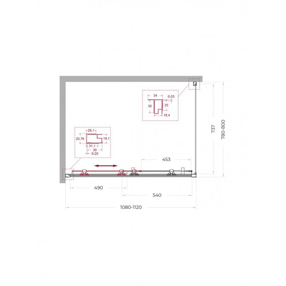 Душевое ограждение BelBagno 110x80 см UNO-195-AH-1-110/80-C-Cr, хром/прозрачное фото 2