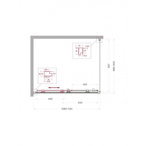 Душевое ограждение BelBagno 110x90 см UNO-195-AH-1-110/90-P-Cr, хром/матовое фото 2