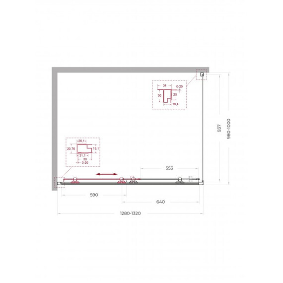 Душевое ограждение BelBagno 130x100 см UNO-195-AH-1-130/100-C-NERO, чёрный матовый/прозрачное фото 2