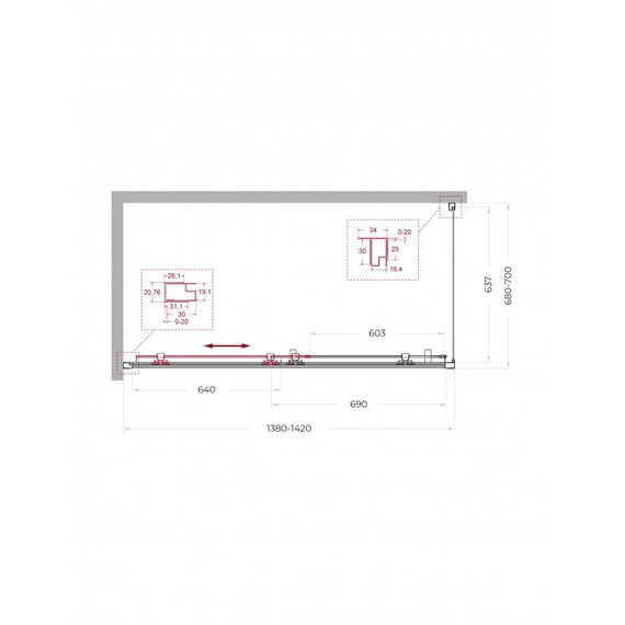 Душевое ограждение BelBagno 140x70 см UNO-195-AH-1-140/70-C-Cr, хром/прозрачное фото 2