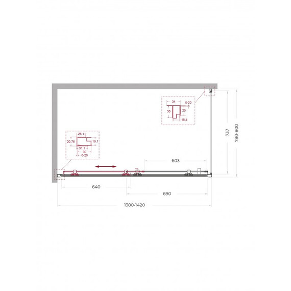 Душевое ограждение BelBagno 140x80 см UNO-195-AH-1-140/80-C-NERO, чёрный матовый/прозрачное фото 2