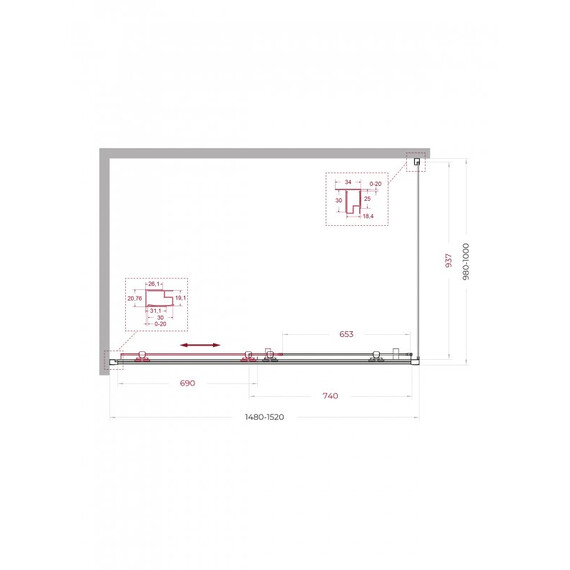 Душевое ограждение BelBagno 150x100 см UNO-195-AH-1-150/100-C-Cr, хром/прозрачное фото 2