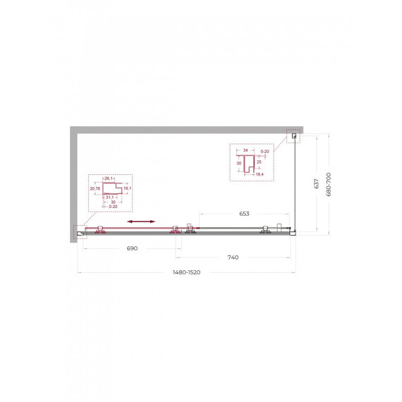 Душевое ограждение BelBagno 150x70 см UNO-195-AH-1-150/70-C-Cr, хром/прозрачное фото 2