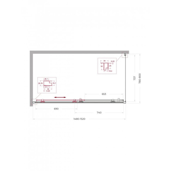 Душевое ограждение BelBagno 150x80 см UNO-195-AH-1-150/80-C-Cr, хром/прозрачное фото 2