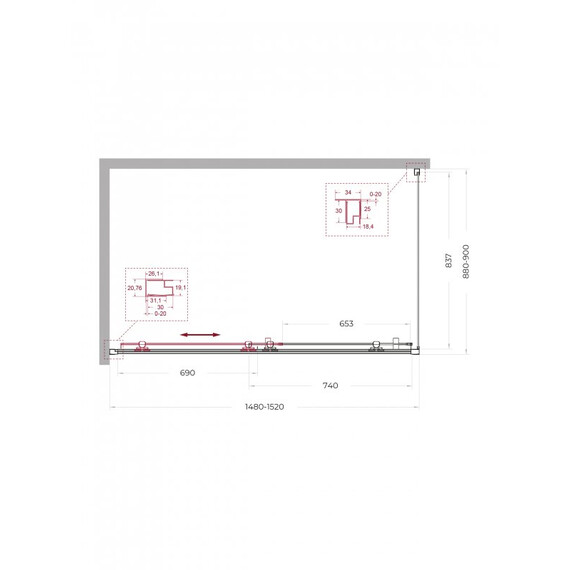 Душевое ограждение BelBagno 150x90 см UNO-195-AH-1-150/90-P-Cr, хром/матовое фото 2