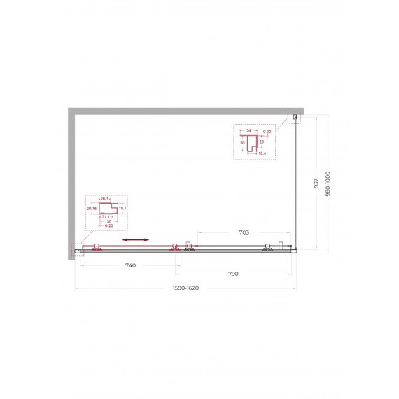 Душевое ограждение BelBagno 160x100 см UNO-195-AH-1-160/100-C-Cr, хром/прозрачное фото 2