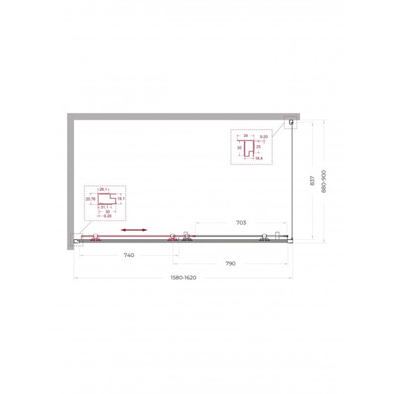 Душевое ограждение BelBagno 160x90 см UNO-195-AH-1-160/90-P-Cr, хром/матовое фото 2