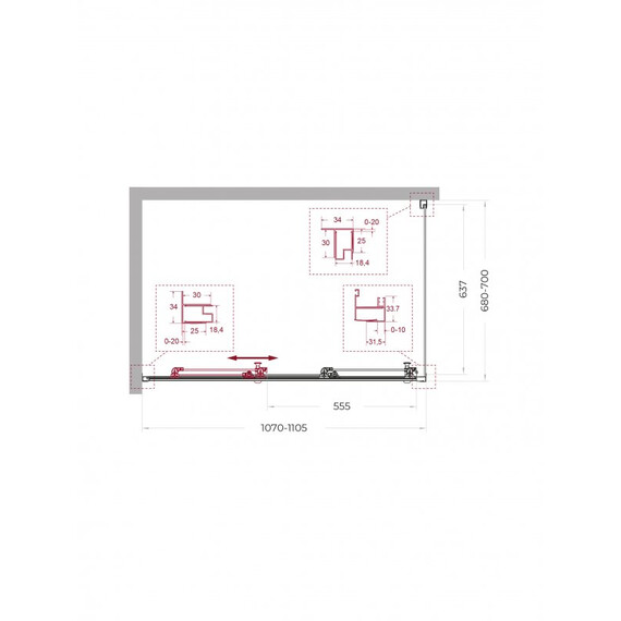 Душевое ограждение BelBagno 110x70 см UNO-195-AHF-31-110/70-C-Cr, хром/прозрачное фото 2