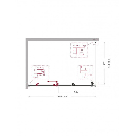 Душевое ограждение BelBagno 120x80 см UNO-195-AHF-31-120/80-C-Cr, хром/прозрачное фото 2