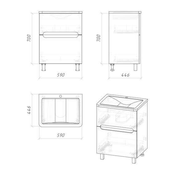 Тумба напольная с раковиной Grossman АДЕЛЬ-НОРМА 60 см 106039 фото 8