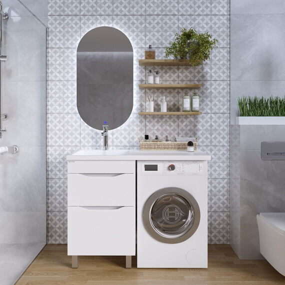 Тумба напольная с раковиной Grossman Вилар 110 см L (раковина Камилла-110) белый глянец фото 5