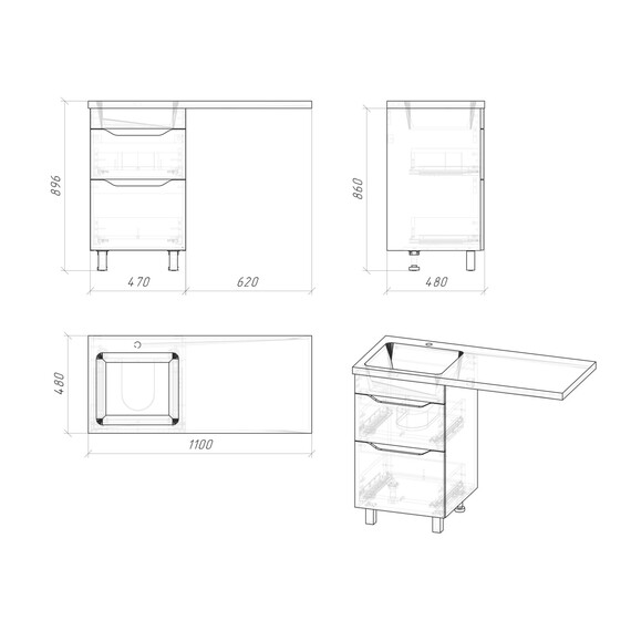 Тумба напольная с раковиной Grossman Вилар 110 см L (раковина Камилла-110) белый глянец фото 9