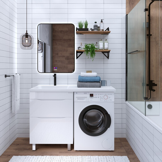 Тумба напольная с раковиной Grossman Вилар 120 см L (раковина Камилла-120) белый глянец фото 5