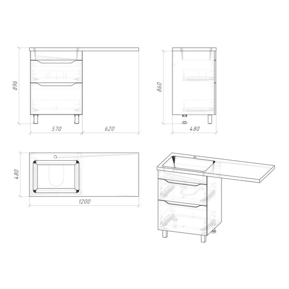 Тумба напольная с раковиной Grossman Вилар 120 см L (раковина Камилла-120) белый глянец фото 9